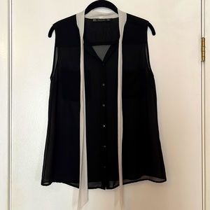 Zara Trafaluc Sheer Black Sleeveless Button Down  - Size Medium